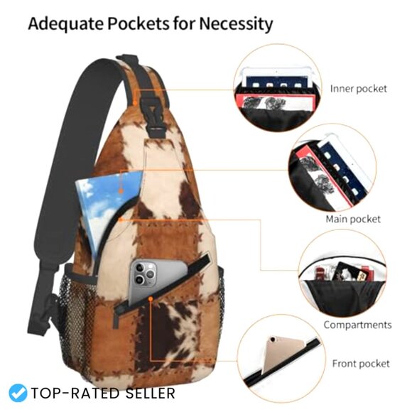 Cow Print Sling Backpack Crossbody Daypack Adjustable Strap Casual Travel Gym main image 6